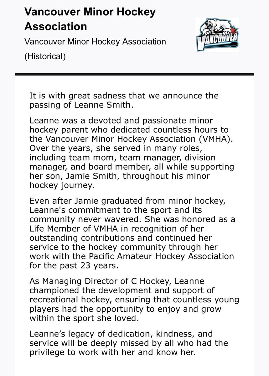 It is with great sadness that we announce the passing of Leanne Smith.

Leanne’s legacy of dedication, kindness, and service will be deeply missed by all who had the privilege to work with her and know her ❤️