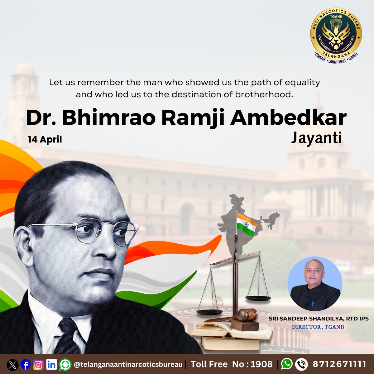 lets us remember the man who showed us the path of equality and who led us to the destination of brotherhood.
To share information on drugs :-  
 -  Our Toll Free No : 1908  
 - TGANB Control Room number on 8712671111 #DrugfreeTelangana