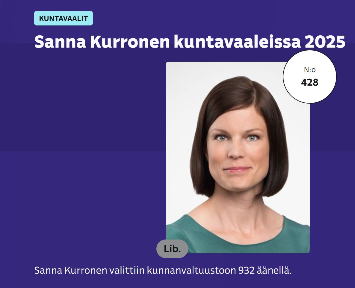 Pienillä indieryhmillä kuten <a href="/Liberaalipuolue/">Liberaalipuolue</a> 'ella on näköjään yhä tilausta: jopa hieno asiapirkko <a href="/KurronenS/">Sanna Kurronen</a> pääsi läpi ihan ilman räyhää tai populismia. Tämä lupaa hyvää kuntademokratialle.