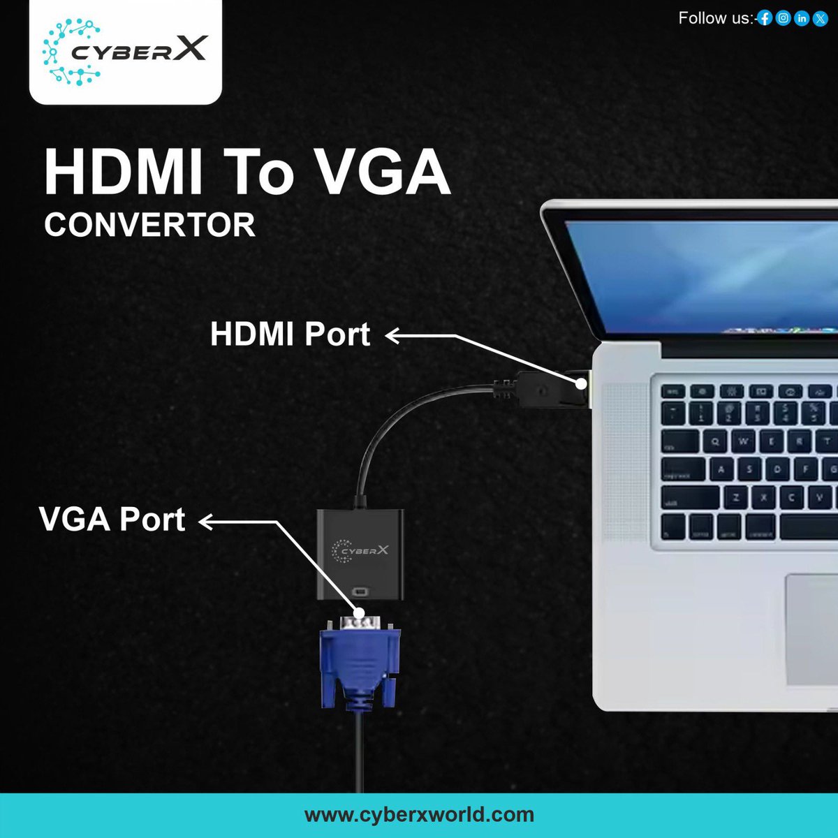 _CyberxWorld's tweet image. From laptops to projectors – connect any HDMI device to VGA displays with the CyberX Converter.

#CyberXConverter #UniversalCompatibility #TechThatWorks