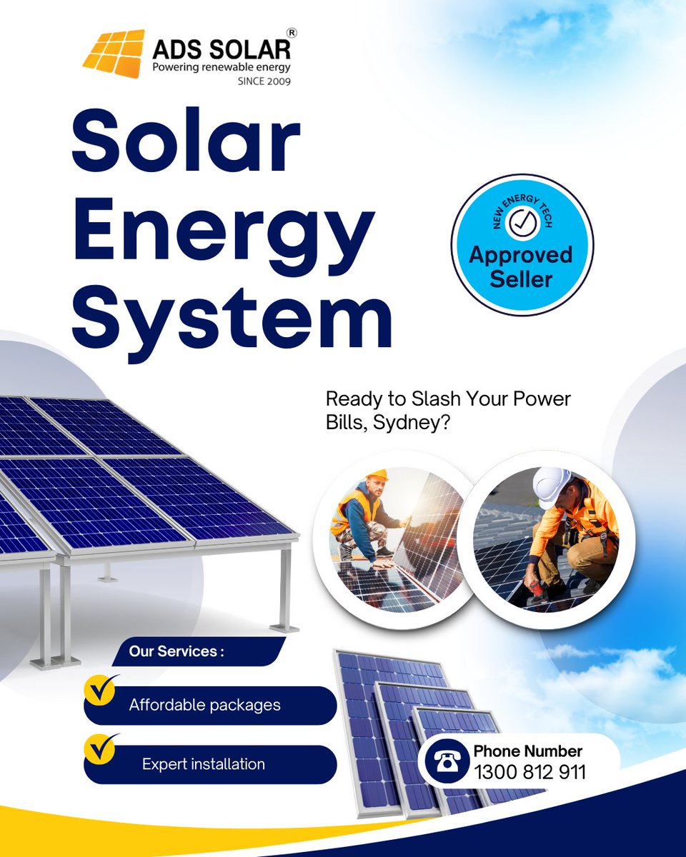 ADSSolar's tweet photo. Ready to Slash Your Power Bills, Sydney?
Switch to solar with Ads Solar – your trusted solar panel experts in Sydney!
https://t.co/6LOZlgBxnq
#SolarPanelsSydney #AdsSolar #GoSolarSydney #RenewableEnergy #SustainableLiving https://t.co/fm2h0lmnmv