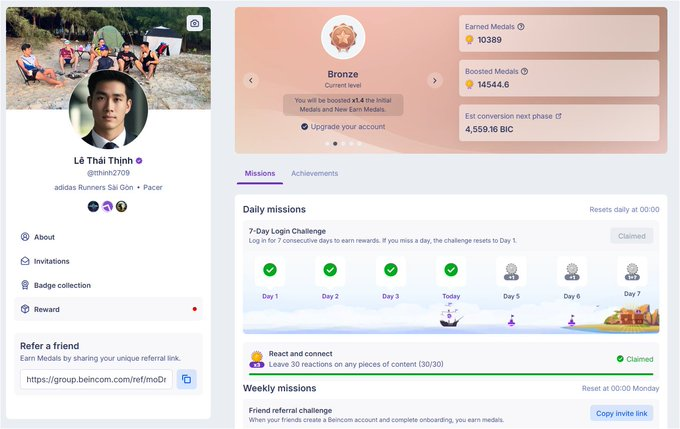 le_hodl_bic_eth's tweet photo. Wow, x1.4 Medals liền luôn! 😍 Đúng là nâng cấp Beincom Premium có khác, phải theo trend này ngay thôi! 🚀🔥 #Beincom #BICToken #BeincomPremium https://t.co/MeXqGRKt5l
