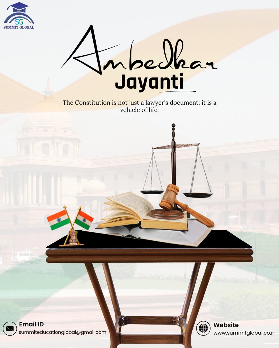 SUMMITGlobe27's tweet photo. Honoring the legacy of Dr. B.r. Ambedkar – A Visionary who shaped India’s constitution and fought for equality ✊📜

Website: https://t.co/zLvXwFrBkM

Contact: 9773862945, 9773523880

Email: summiteducationglobal@gmail.com

#ambedkarjayanti #drbrambedkar #equalityforall https://t.co/Im5PRwbC8X