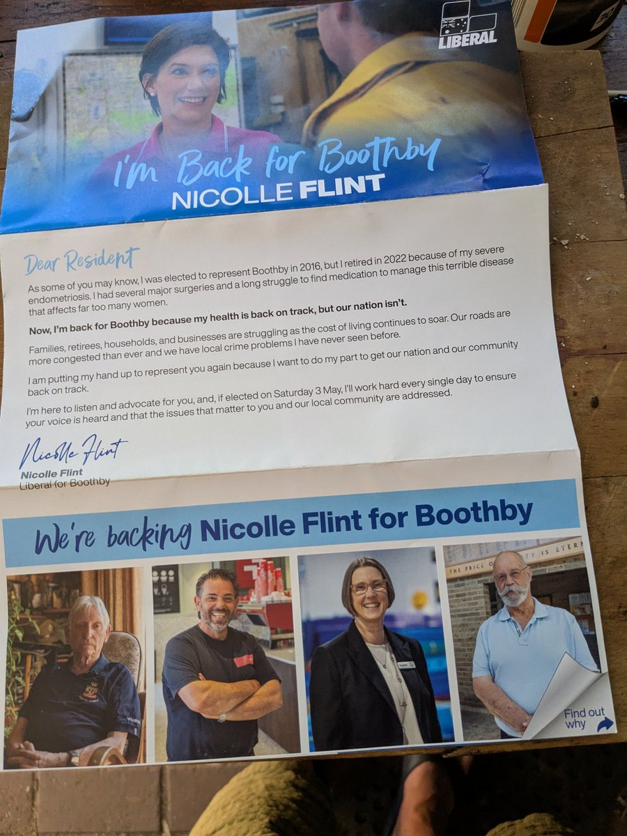 oliveoilguy's tweet photo. @AmyRemeikis @YaThinkN Today in the most of marginal electorates of #boothby where I live. A LP flyer with NO mention of Dutton, and endorsed by the state branch. https://t.co/CTmSSq2OjG