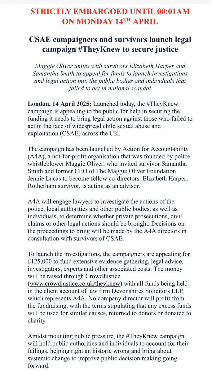 MaggieOliverUK's tweet image. #TheyKnew …… Action for Accountability launches today. Please share, support and help us. There should be consequences for the powerful who KNOWINGLY ignored the sexual abuse of children. I believe this is the only way to change the system for future generations of children ….…