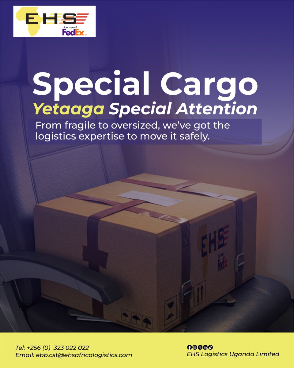 EHSlogisticsUG's tweet photo. When it matters the most, trust the experts. At EHS/Fedex, We treat your cargo with care from fragile to oversized with precision and protection.
Book today: https://t.co/7LzemfXS48
#SecureShipping #EHSLogistics #Fedex #bbtvi https://t.co/dzwDi4BEkD