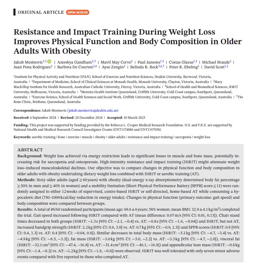 Jackson Fyfe (@jacksonfyfe) on Twitter photo The problem with weight loss?
It often comes at the cost of muscle and physical function - especially in older adults.
That’s why exercise isn’t optional during weight loss. 
It’s essential.
But does resistance training outperform aerobic training?
New data in obese older The problem with weight loss?
It often comes at the cost of muscle and physical function - especially in older adults.
That’s why exercise isn’t optional during weight loss. 
It’s essential.
But does resistance training outperform aerobic training?
New data in obese older