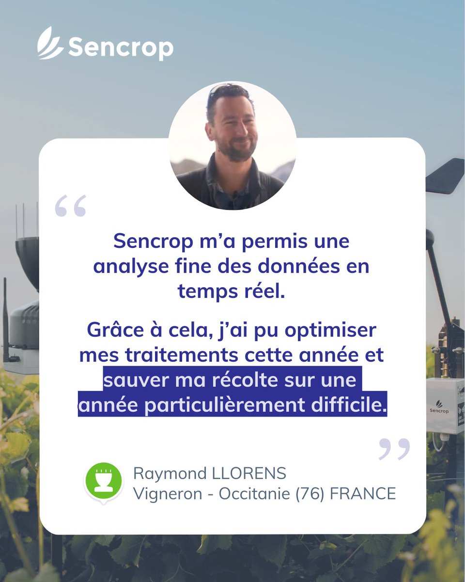 Comme Raymond, assurez une protection optimale à vos cultures !

Avec Sencrop, vous pouvez :

⚠️ Anticiper les risques à venir
📈 Trouver la fenêtre idéale pour appliquer vos traitements

Pour essayer l'application gratuitement pendant 14 jours :
➡️ bit.ly/3RK6Wl4