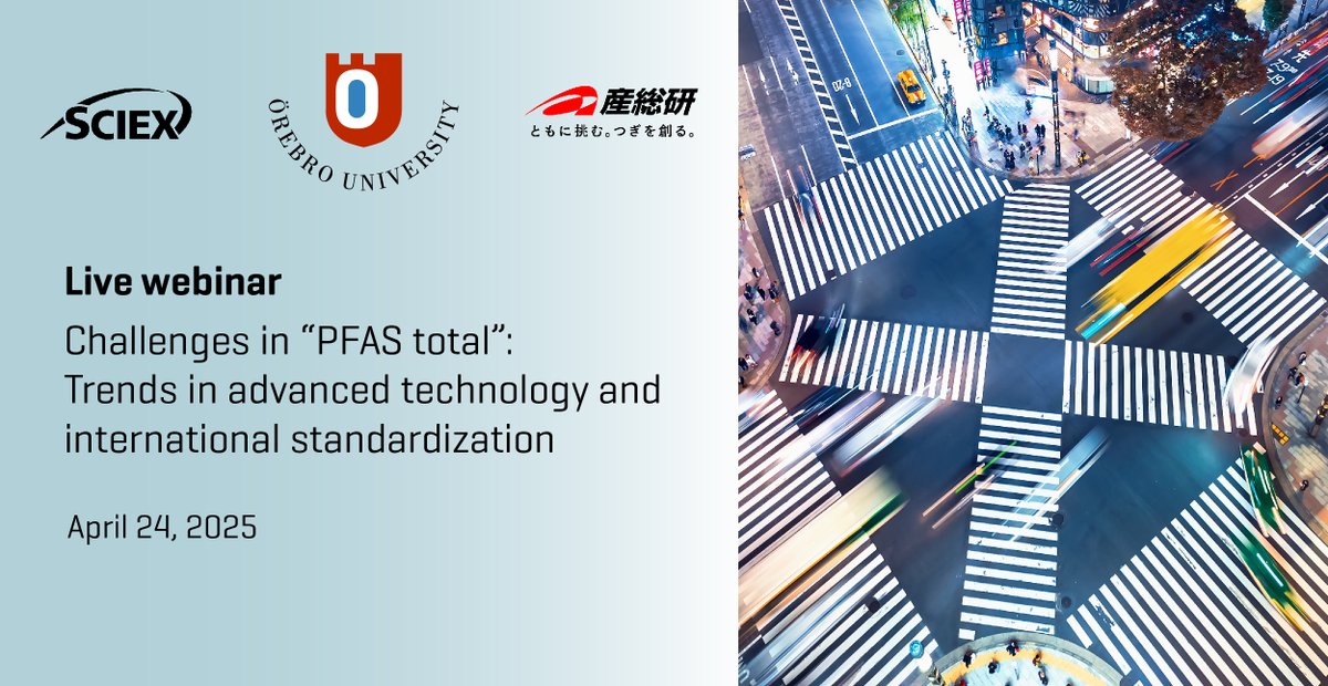 Join our live webinar on April 24 with PFAS experts from <a href="/SCIEXnews/">SCIEX</a>, <a href="/AIST_EN/">AIST</a> and <a href="/orebrouni/">Örebro universitet</a>. 

Topics:
➡️ Latest trends and outlooks in PFAS technologies 
➡️ Current focus areas in PFAS research 
➡️ #PFASanalysis across various matrices

Register now: sciex.li/wdr16a