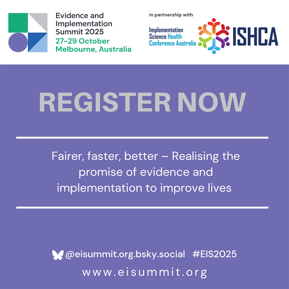 Melbourne Academic Centre for Health (@machaustralia) on Twitter photo MACH is proud to support the 2025 Evidence & Implementation Summit – co-hosted by <a href="/CEI_org/">Centre for Evidence and Implementation</a> & ISHCA – bringing together industry experts to examine implementation of research evidence into policy & practice.
Register & submit your abstract by May 18!
➡️ eisummit.org MACH is proud to support the 2025 Evidence & Implementation Summit – co-hosted by <a href="/CEI_org/">Centre for Evidence and Implementation</a> & ISHCA – bringing together industry experts to examine implementation of research evidence into policy & practice.
Register & submit your abstract by May 18!
➡️ eisummit.org