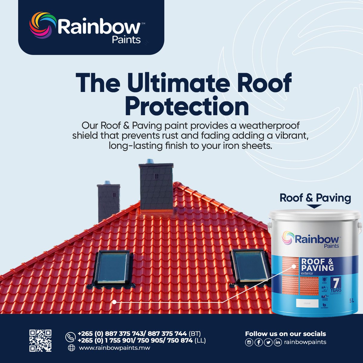 rainbowpaintsmw's tweet image. Weatherproof your roof in style! ☀️🌧️ Our Roof &amp;amp; Paving paint keeps rust away and vibrancy in. 
#WeatherproofProtection #RustFreeRoof #RainbowPaints