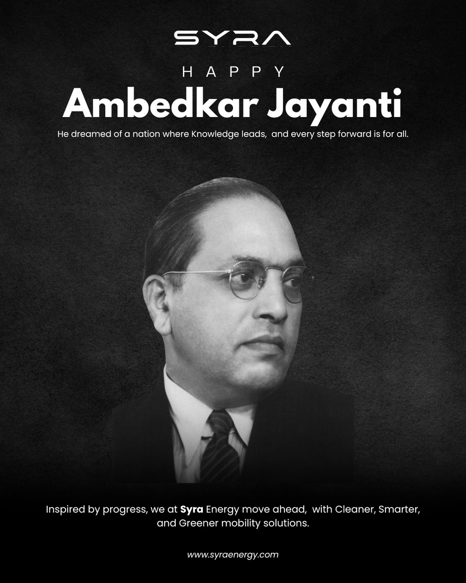 syraepl's tweet image. A tribute to the architect of equality.
Syra Energy drives ahead—smart, clean, and inspired.
#AmbedkarJayanti #SyraEnergy #SEV #ElectricMobility