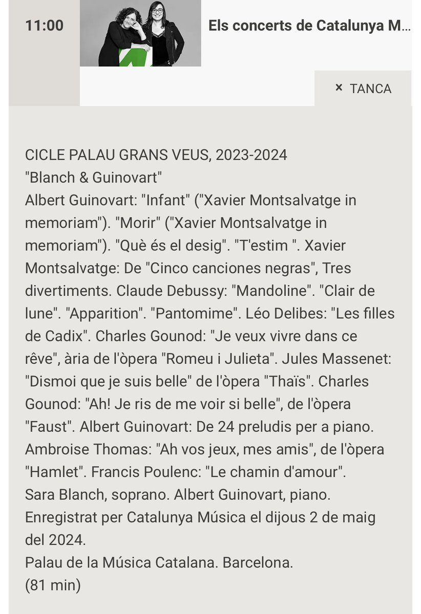 Ara a Catalunya Música! ⁦<a href="/SaraBlanch_SB/">Sara Blanch Freixes</a>⁩ 🎼🎼🎼