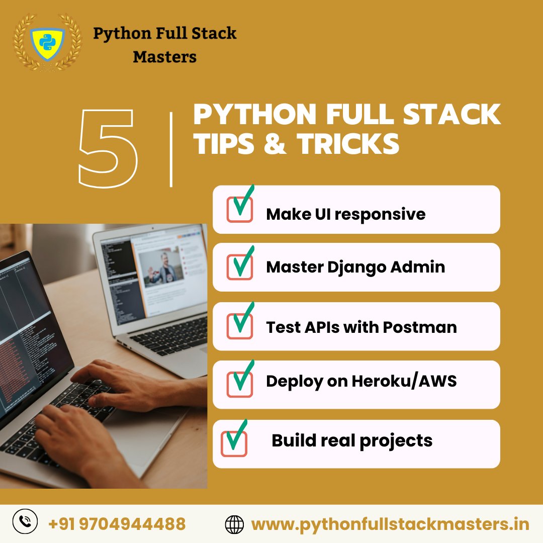 PythonFullsatck's tweet image. 🔥 Want to become a successful Python Full Stack Developer?
1️⃣ Make your UI responsive for all devices
2️⃣ Learn Django Admin like a pro
📞 Call: +91 9704944488
🌐 Visit: pythonfullstackmasters.in
📍 Location: Hyderabad, 
#PythonFullStack#DjangoTips#FullStackDevelopment#CareerInIT