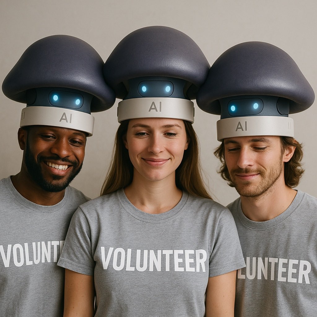 ErnieFNP's tweet photo. “my colleagues and I at the Brodmann Institute have collaborated on a device - a neural link called an ‘Intercerebral Neurotransmission Dynamiser’, or ‘Indy’ for short. And yes, it does resemble a mushroom.”
 Posse of Good Souls https://t.co/Z7MEtbPCLT