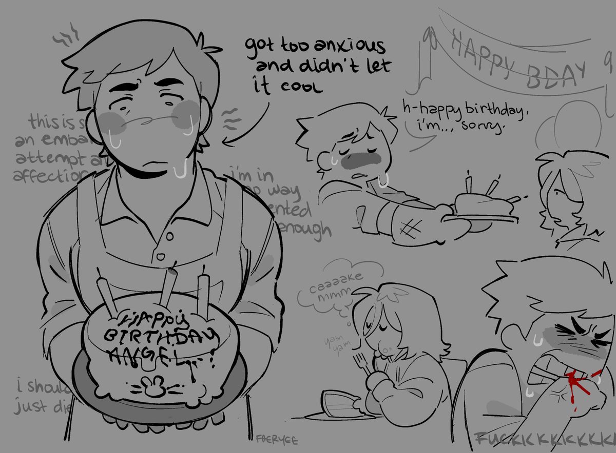 played with the idea of lee trying to throw angel a surprise bday party and being the miserable freak he is #ClinicalTrialgame #ClinicalTrialFanart