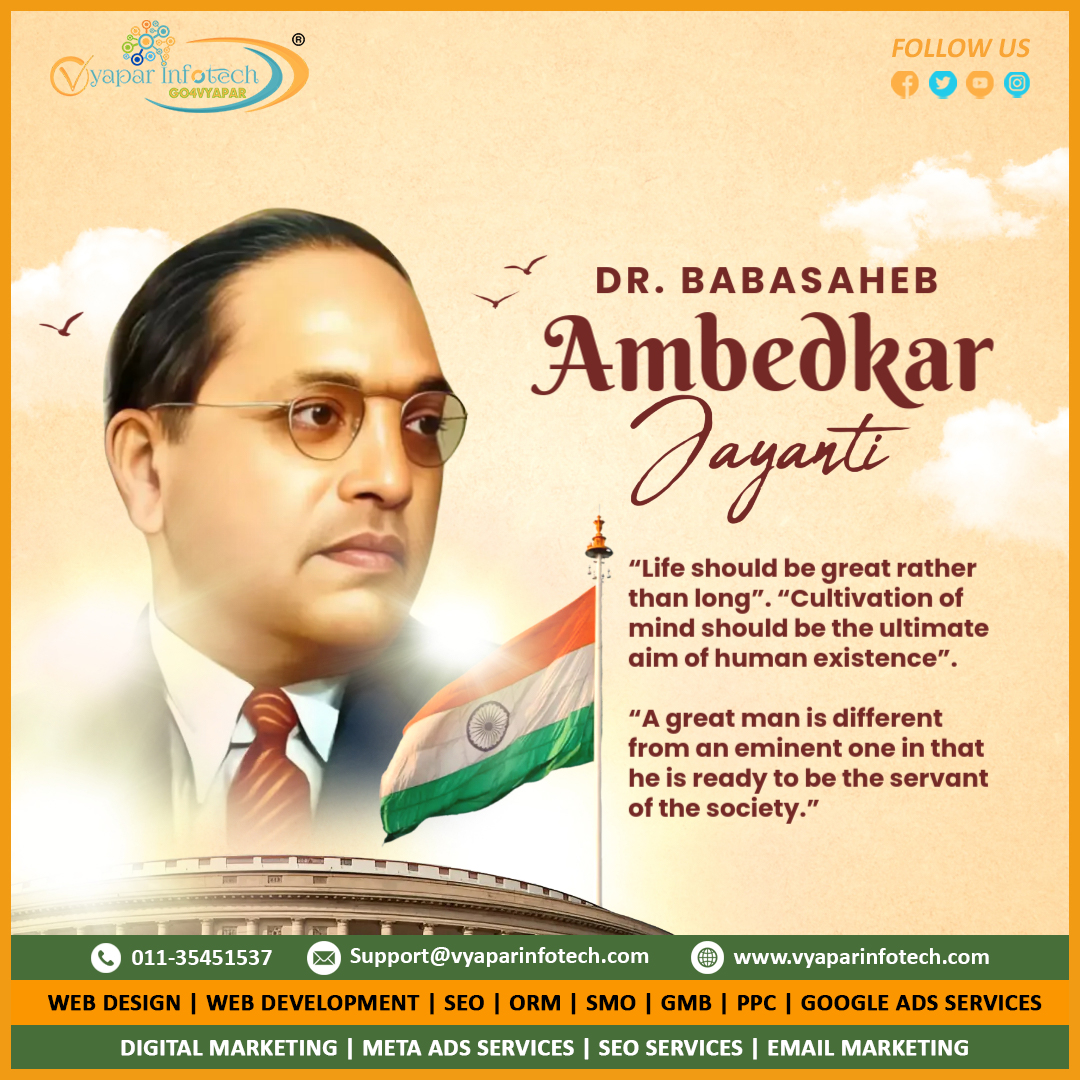 VyaparInfotech's tweet image. 📣 Honouring the Architect of the Indian Constitution 🇮🇳

On this Ambedkar Jayanti, we pay tribute to Dr. B.R. Ambedkar — a visionary leader, social reformer, and the driving force behind equality and justice in India.

#AmbedkarJayanti #BRAmbedkar #VyaparInfotech #DigitalIndia