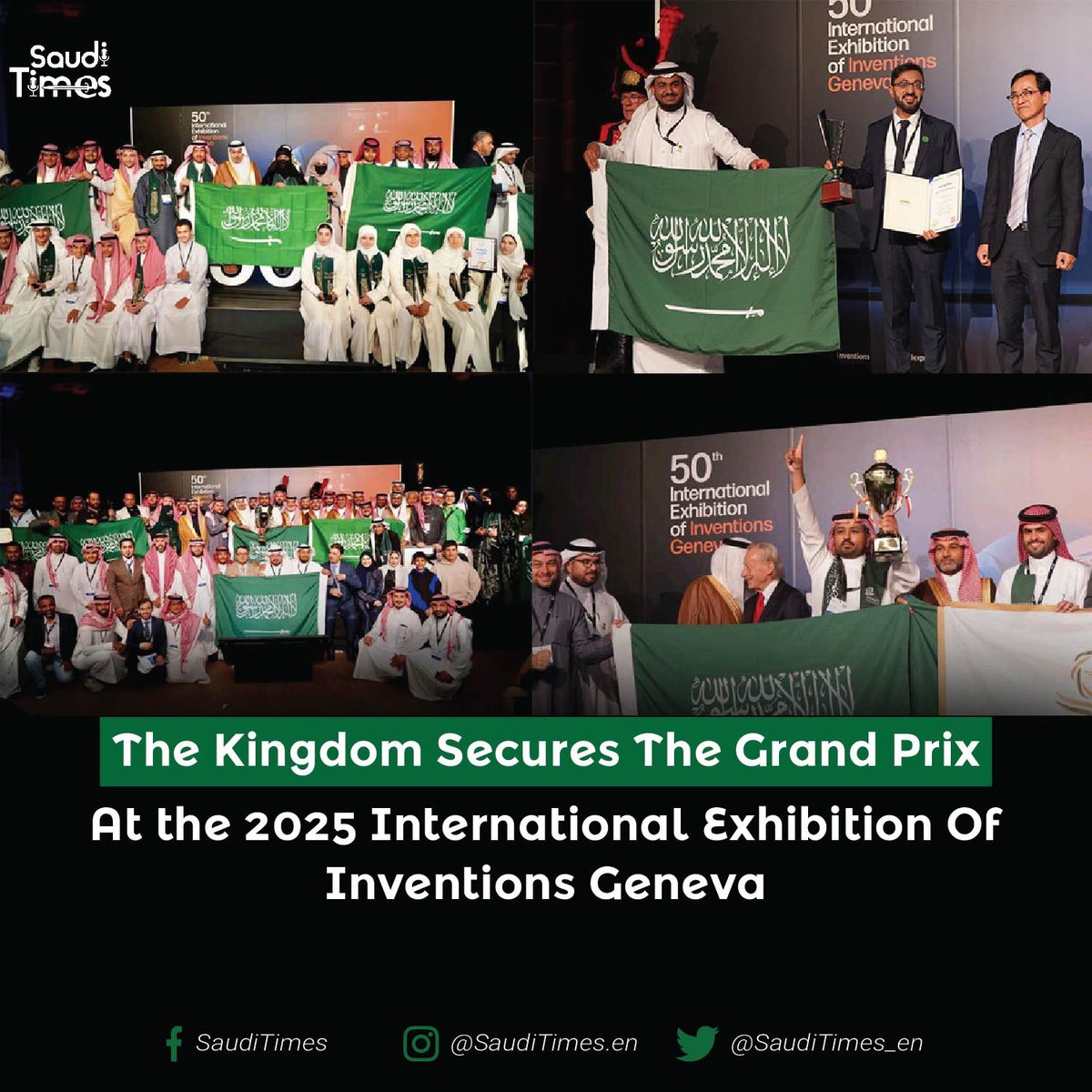 sauditimes_en's tweet image. Saudi Arabia claims the Grand Prix and multiple global awards at Inventions Geneva — proving its rising power in shaping the future of science and tech worldwide.

#SaudiArabia #InventionsGeneva #TechPower #SaudiTimes #Innovation