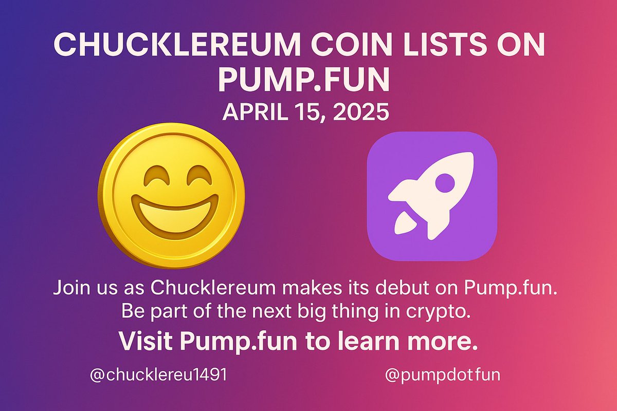 chucklereu1491's tweet photo. 🚀 The countdown begins! 🚀 $CHKL is set to launch on #PumpFun on #Solana this April 15th, 2025! Prepare for the next big move in crypto with Chucklereum. Join the revolution and let’s rise together! 🌍💥

#Crypto #Blockchain #CHKL #Solana #DeFi #CryptoPump #Web3 #CryptoCommunity https://t.co/lEoxFNGdsI