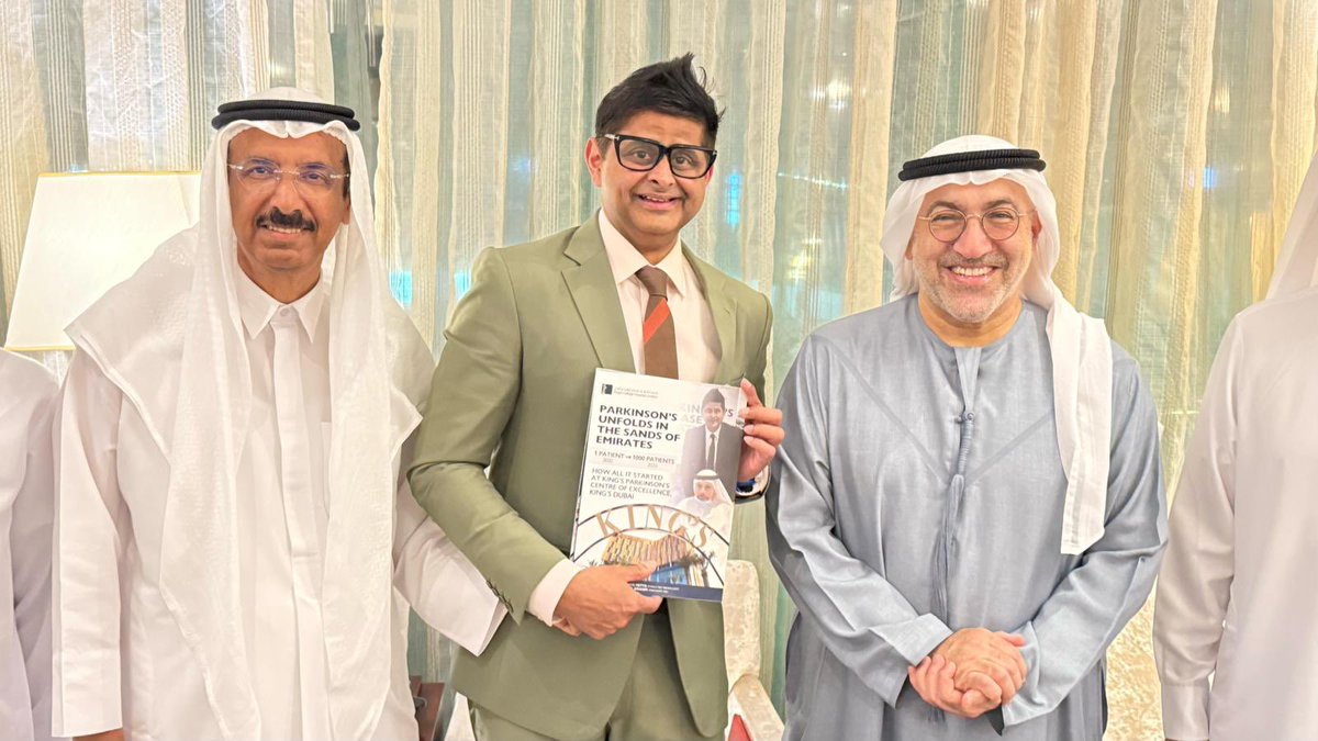 dr_metta's tweet photo. It is a great honor  to present *my book, "Parkinson’s Unfolds: Sands of Emirates" how all it started at King’s Dubai (the first-ever book on Parkinson's in the Emirates* to His Excellency Abdulrahman Mohamed Al Owais, the honourable Minister of Health and Prevention (MOHAP) and His Excellency Awadh Seghayer Al Ketbi , Director General of the Dubai Health Authority (DHA), His Excellency Salem Alowais, His Excellency Mohammad Ahmad Al Murr, Chairman of the Mohammed Bin Rashid Al Maktoum Library Foundation and ex Speaker of the UAE Federal National Council, 
*I  was deeply touched by His Excellency's gesture to showcase my book at the Mohammed Bin Rashid  Al Maktoum Library* while also being moved by His Excellency's kind words of appreciation for the work we are doing at King’s Dubai Parkinson’s Centre of Excellence.