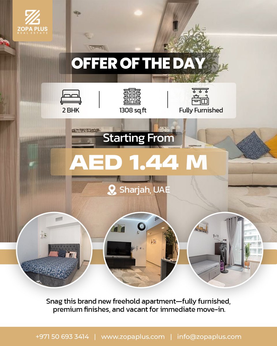 zopaplus's tweet image. Your Dream Home Awaits in Aljada by ARADA, Sharjah!
Step into luxury with this 1308 sqft 2-bedroom apartment Ready To Move 

✅ Freehold Ownership
✅ Vacant &amp;amp; Ready to Move
✅ Fully Furnished with Premium Touches
✅ Spacious Layout + Private Balcony
✅ En-suite Master Bathroom