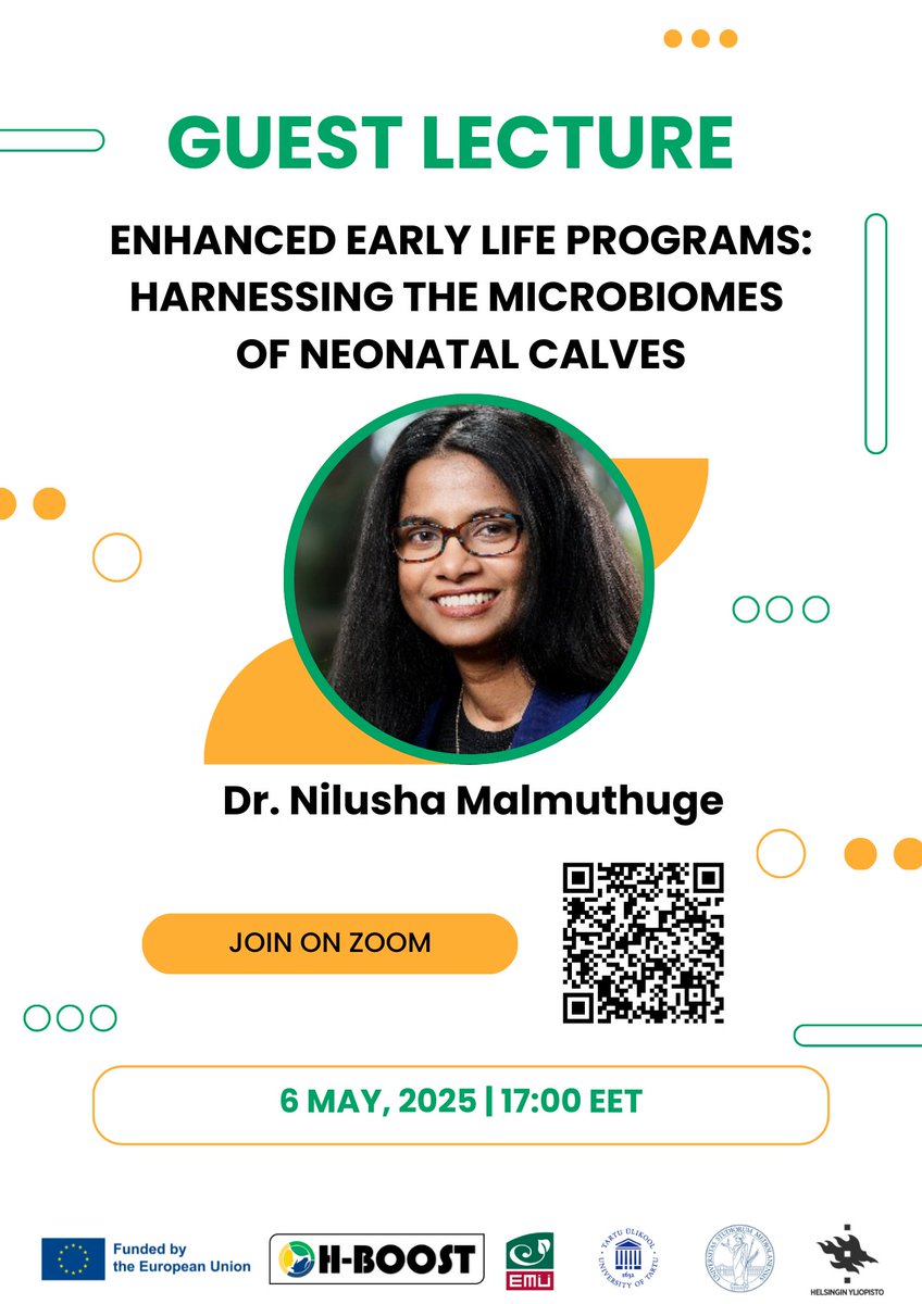 🌟 Don’t miss this online guest lecture!
 “Harnessing Neonatal Calf Microbiomes for Enhanced Early-Life Programs”
with Dr. Nilusha Malmuthuge (Univ. of Calgary) 🧬🐄
📅 May 6 | 🕔 17:00 EET
🔗 oh-boost.eu/events-webpage…