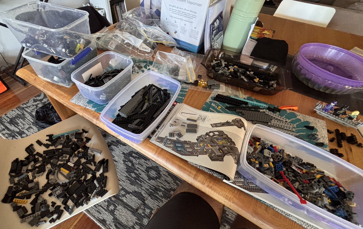 The Lego Batmobile was purchased used and while it was taken apart, the pieces were placed into three bags so it’s been a process to sort making this a VERY slow build.