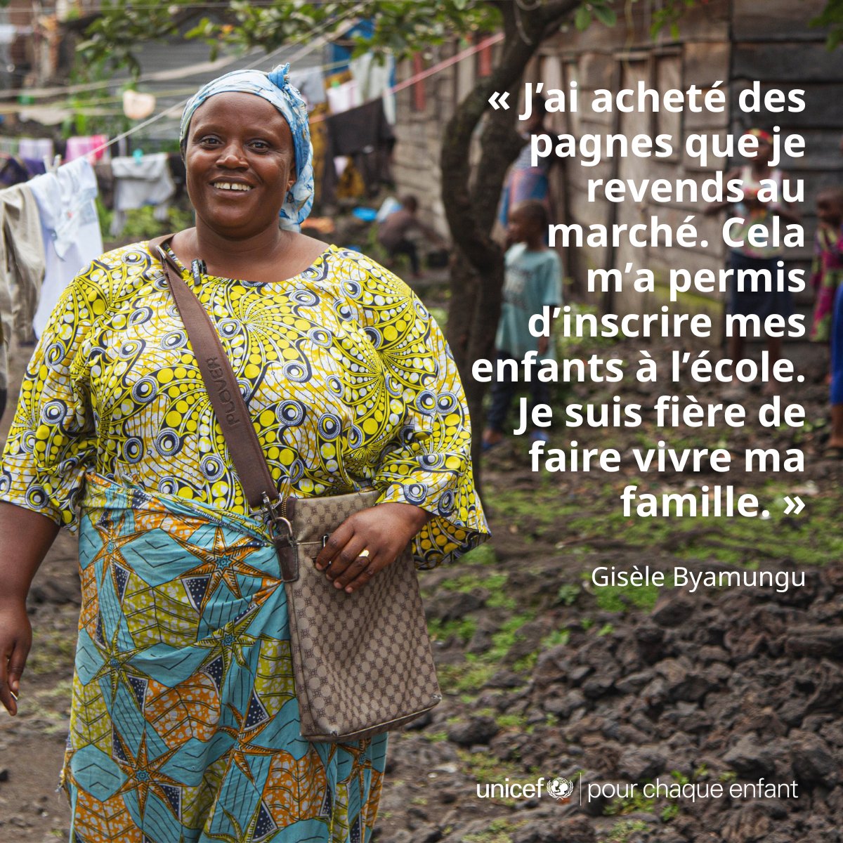 Déplacée par la dernière escalade de violence à l'est de la RD #Congo, Gisèle a rebondi grâce aux transferts monétaires mobiles soutenus par <a href="/GermanyDiplo/">GermanForeignOffice</a>.  📱

Elle a relogé sa famille et monté un petit commerce pour subvenir aux besoins de ses enfants, et les envoyer à l'école.