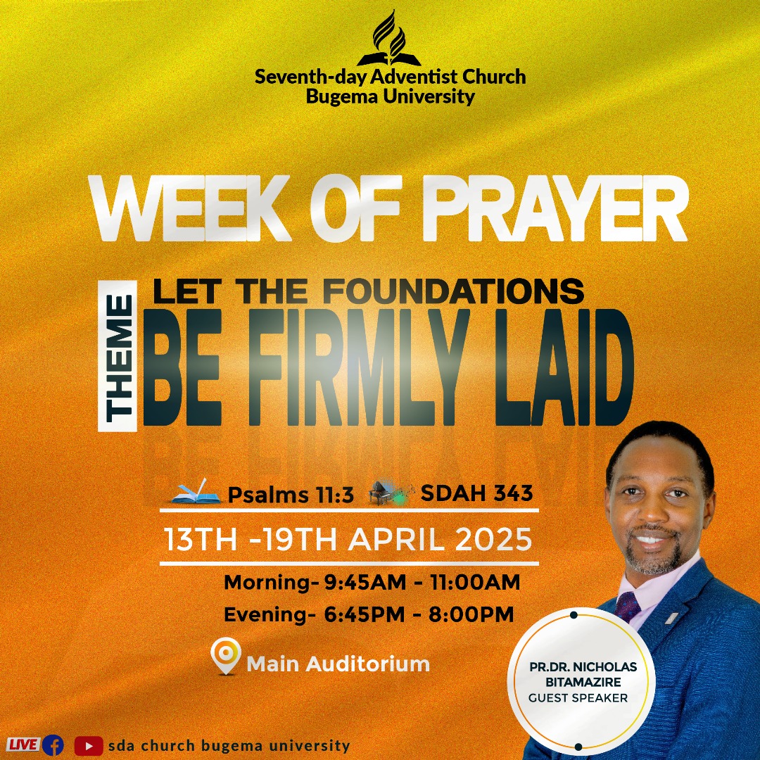 UnivBugema's tweet photo. Don't miss out on the week of Spiritual Emphasis from 13th to 19th April 2025 with Pr. Nicholas Bitamazire
Catch it Live at https://t.co/aiZeUj8Mv0
from 9:45am - 11:00am morning session
and 6:45pm - 8:00pm in the evening https://t.co/ZW7dOpEYBa