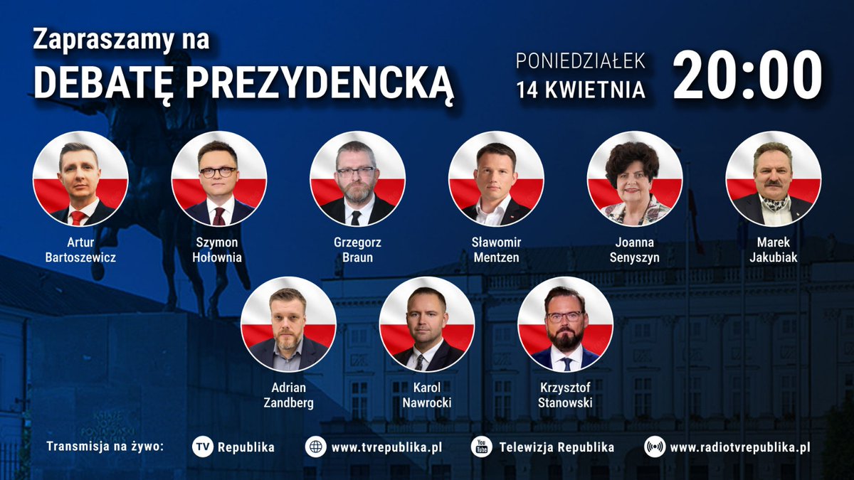 📣 Już dziś o 20:00 – Debata Prezydencka w Republice!

Nie przegap jednego z najważniejszych wydarzeń tej kampanii! Dziś wieczorem zapraszamy Was na debatę prezydencką na żywo w Republice – spotkanie, które może zdecydować o losach wyborów.

🎙 Kandydaci zmierzą się z