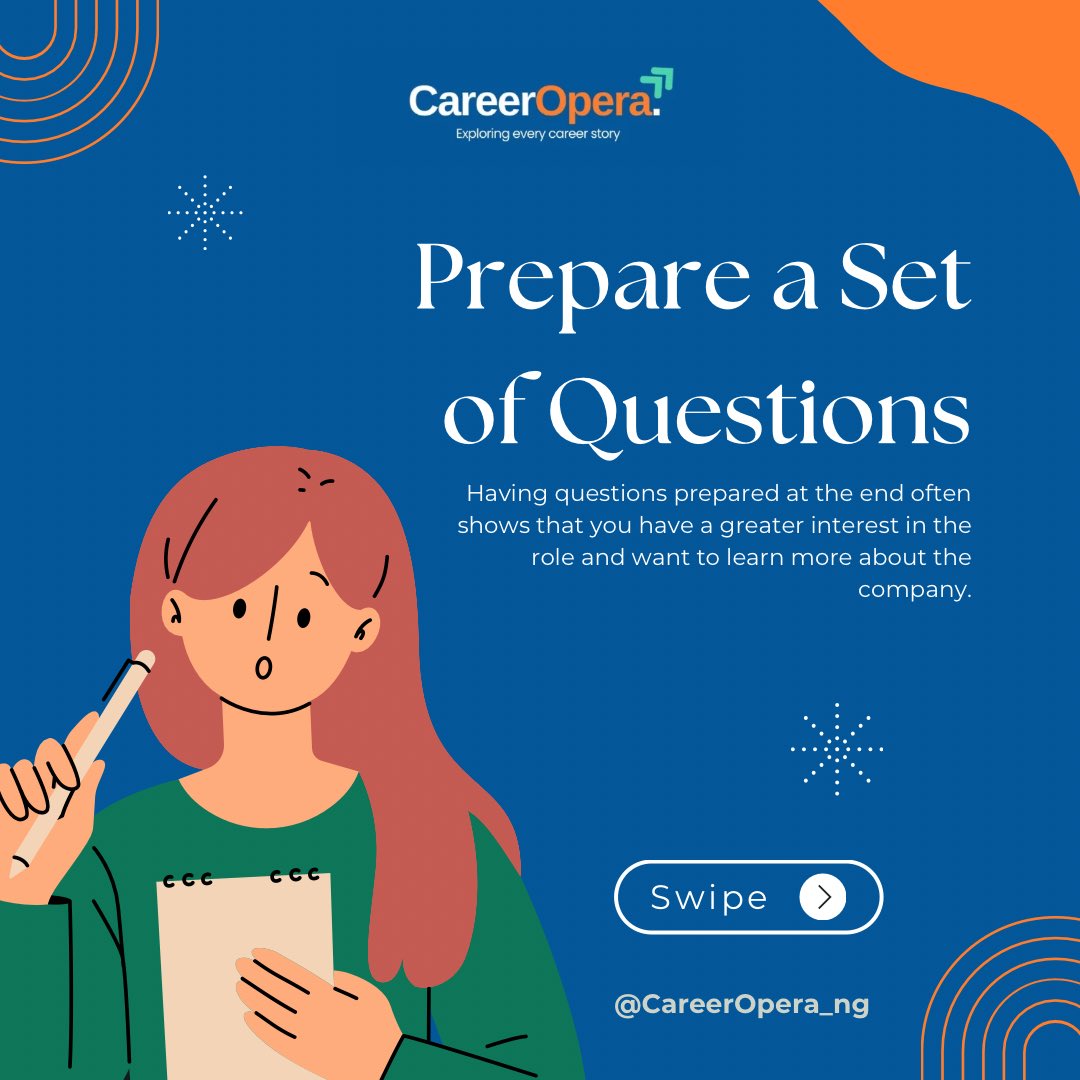 careeropera_ng's tweet photo. Got a job interview coming up? These key tips will help you ace it like a pro!
Don’t just show up; show up prepared!
#Swipe #CareerOpera https://t.co/cEfBaY4W38