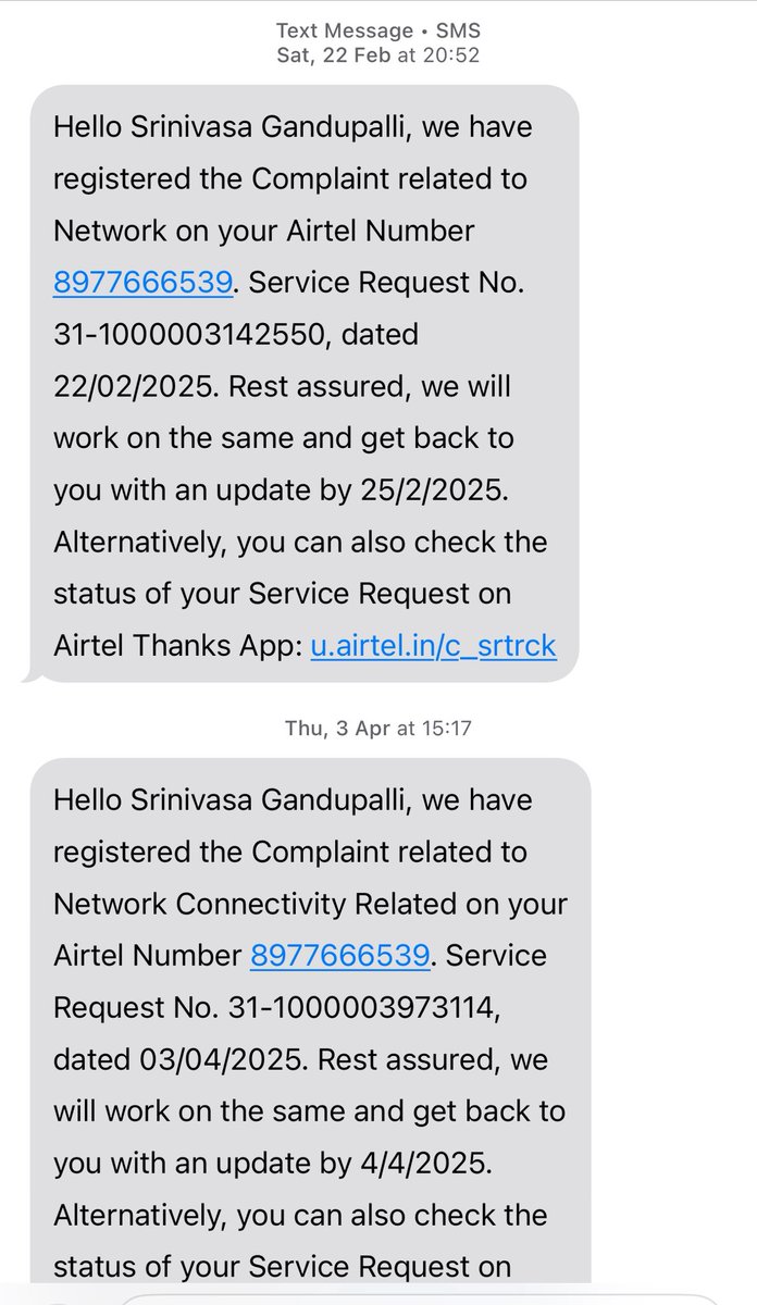 nivasgsri's tweet photo. Hi @airtelindia,
I have given complaint on 22nd Feb,no 1 contacted and tkt closed than 3rd April (later given 10’s of comp),regarding internet connection very poor; 4-7 mbps instead of 40mbps still issue not call resolved and telling apologies &amp; will come in 4hrs. PFA https://t.co/ALYzec36YZ