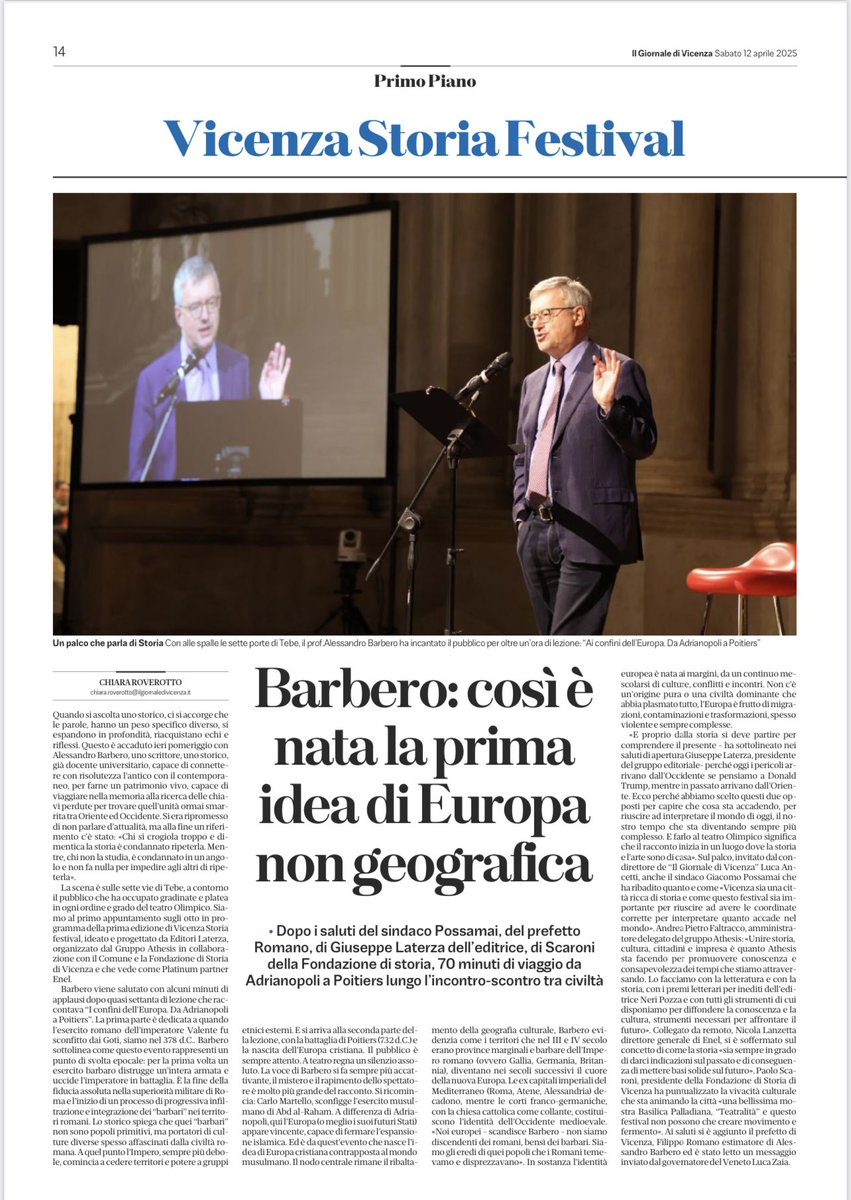 ⁦<a href="/GiornaleVicenza/">Il Giornale di Vicenza</a>⁩ ⁦<a href="/editorilaterza/">Editori Laterza</a>⁩ ⁦<a href="/barberopodcast/">Il podcast di Alessandro Barbero🎙</a>⁩  ⁦<a href="/EnelGroupIT/">Enel Group</a>⁩ ⁦<a href="/CittadiVicenza/">Città di Vicenza</a>⁩ Vicenza storia festival tre giorni di incontri al teatro olimpico per parlare di Oriente ed Occidente . La lezione del prof Alessandro Barbero.