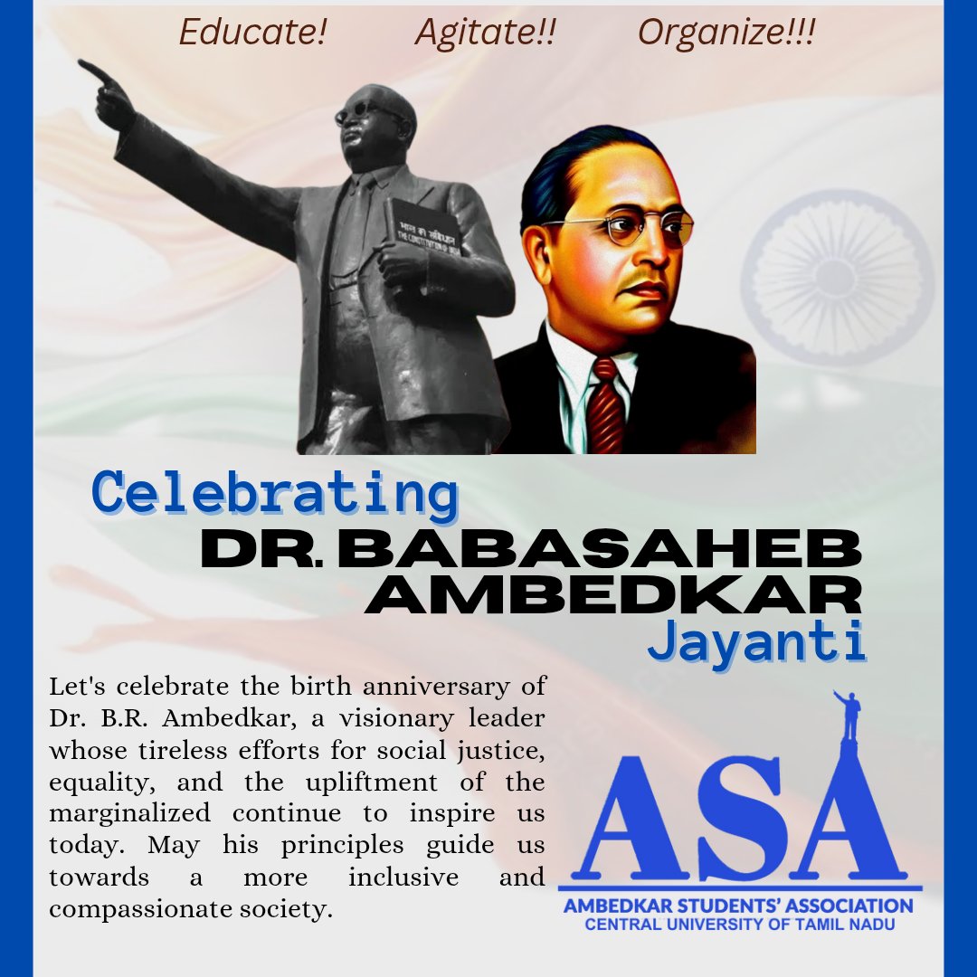 asacutn's tweet photo. Celebrating #Babasaheb Dr.Ambedkar on his Birth Anniversary 

JaiBheem! Namo Buddhaya!
Ambedkar Students' Association Central University of Tamilnadu
#ASAcutn
#AmbedkarJayanti2025
#JaiBheem
#JaiBhim
#EducateAgitateOrganize
#LibertyEqualityFraternity https://t.co/XZX80cWxgK