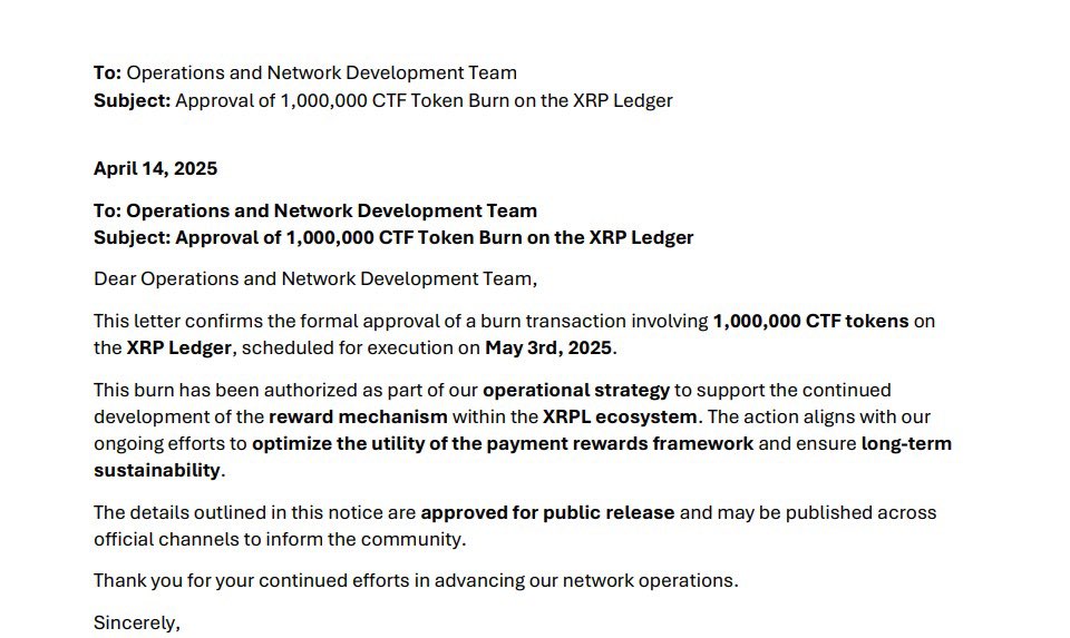TokenCTF's tweet image. Important Update

1 million CTF tokens on the #XRP Ledger have been officially allocated for burning on May 3rd.

This initiative is part of a broader vision to bridge the reward token across multiple blockchains.

The bridging mechanism between the #XRPL and Polygon is now live…