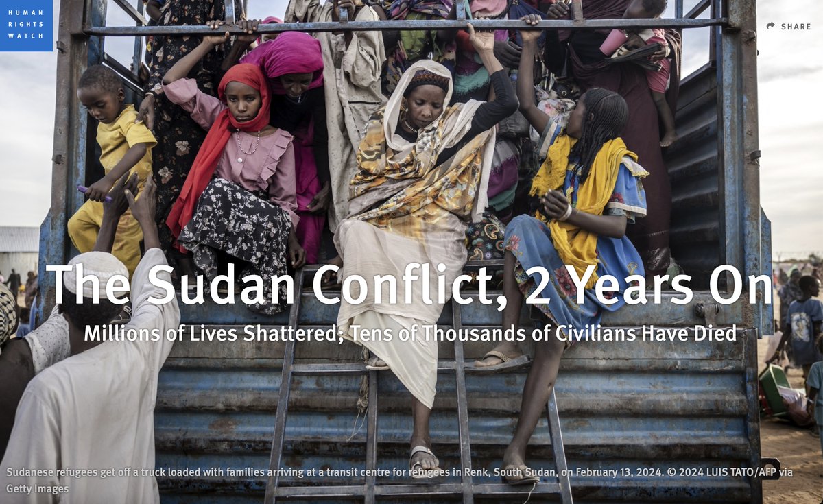 Laetitia Bader (@laetitiabader) on Twitter photo As #Sudan's conflict enters its third year, we take a look at <a href="/hrw/">Human Rights Watch</a> reporting since its onset, which highlights very starkly how little respite civilians have had from the parties ongoing onslaught of attacks and abuse hrw.org/feature/2025/0… As #Sudan's conflict enters its third year, we take a look at <a href="/hrw/">Human Rights Watch</a> reporting since its onset, which highlights very starkly how little respite civilians have had from the parties ongoing onslaught of attacks and abuse hrw.org/feature/2025/0…