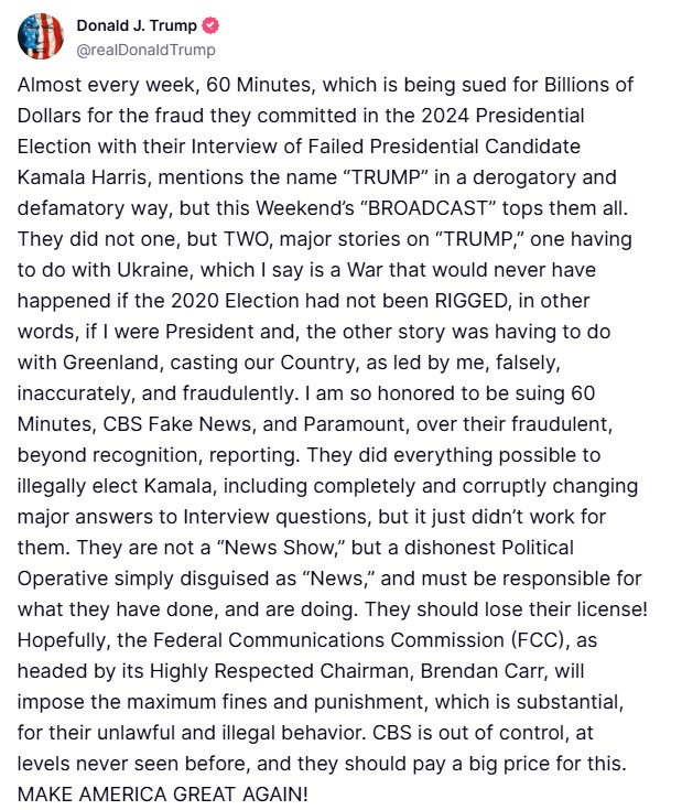 YourAnonCentral's tweet photo. Trump has announced that he is suing CBS, 60 Minutes, and Paramount for billions. This comes after their latest interview with Zelenskyy who Trump is attempting to undermine in service to Russia & its invasion of Ukraine. The official excuse the regime is presenting is “election interference”.