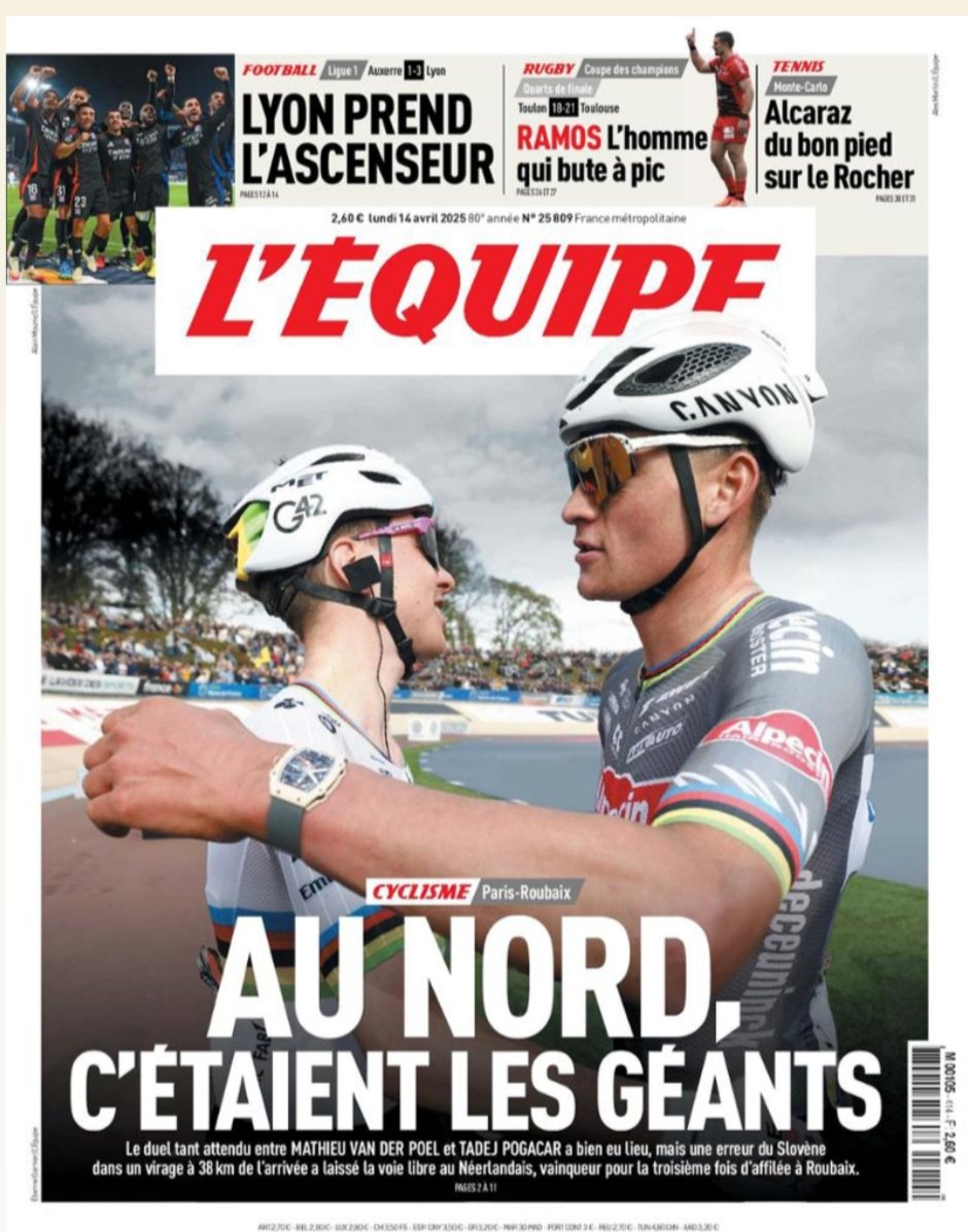 🚴 Après chaque grande course cycliste, c'est un régal de lire Alexandre Roos. Les attaques de l'article souvent singulières, le sens du récit, celui de la dramaturgie ou de l'exceptionnel, les formules jamais vaines. Délicieux de bout en bout. <a href="/lequipe/">L'ÉQUIPE</a> #ParisRoubaix #Cyclisme