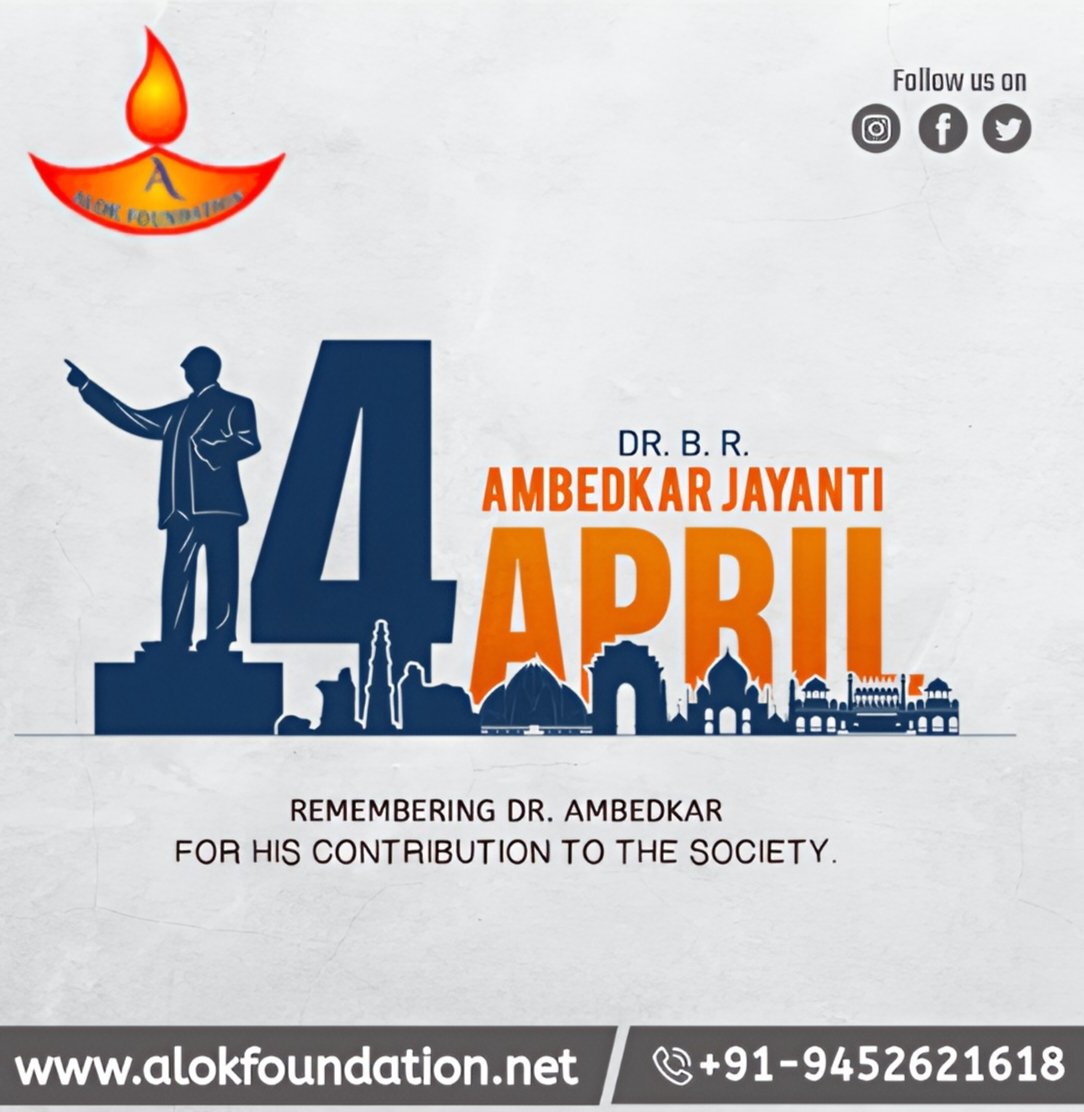 alokfoundation's tweet photo. Dr B R Ambedkar Jayanti 

#DrBRAmbedkarJayanti #ngo #alokfoundation https://t.co/wHGZ6mtoKc