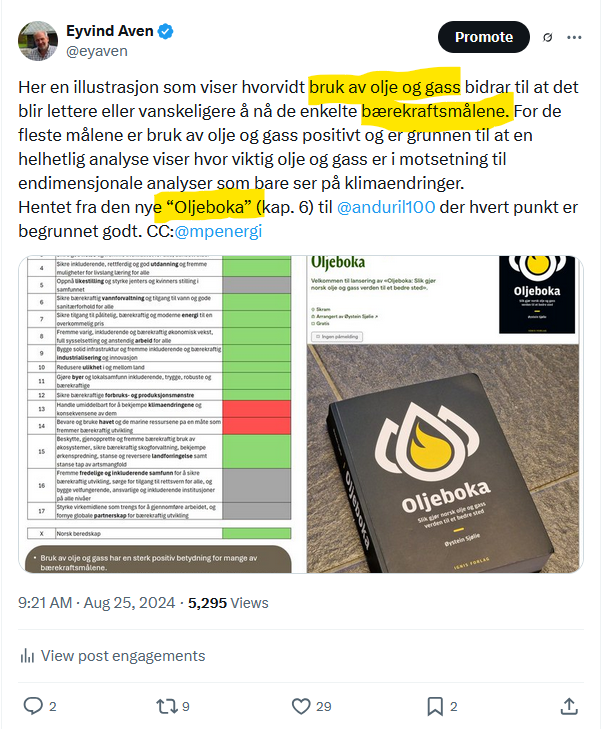 Rart at ikke staten også tar inn noen sakkyndige som kan si noe om helheten inkl. alle 17 bærekraftsmålene. En slik kandidat er <a href="/Anduril100/">Øystein Sjølie</a> som har gjort en slik analyse i #Oljeboka.
x.com/eyaven/status/…