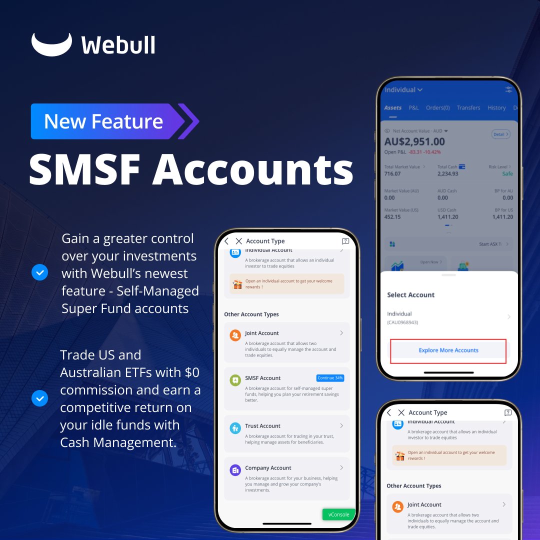 Introducing the newest addition to the Webull App ... Self-Managed Super Fund Accounts! 🐃💙