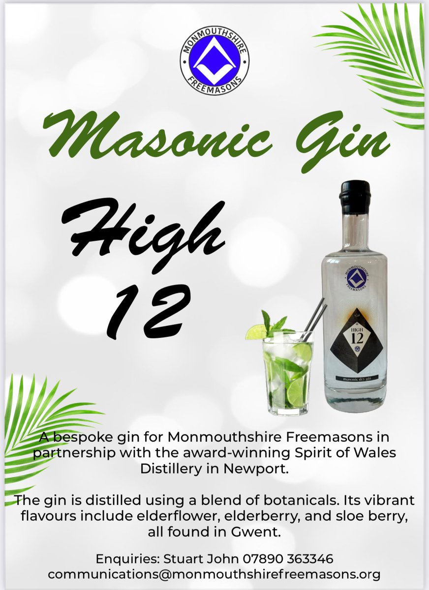 Monmouthshire Masons (@monmasons) on Twitter photo Monmouthshire Freemasons has launched its own gin in conjunction with Spirit of Wales Distillery. Priced at £30 a bottle, look for it on sale throughout the Province #High12 #charity #LodgeofProgress9380.
Order direct 👇🏻communications@monmouthshirefreemasons.org Monmouthshire Freemasons has launched its own gin in conjunction with Spirit of Wales Distillery. Priced at £30 a bottle, look for it on sale throughout the Province #High12 #charity #LodgeofProgress9380.
Order direct 👇🏻communications@monmouthshirefreemasons.org