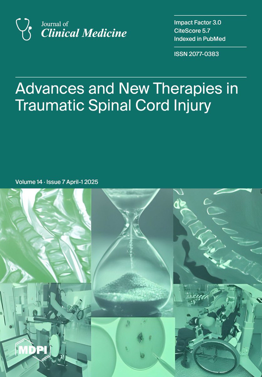 #mdpijcm
👏Call for Reading👏
Volume 14, Issue 7 (April-1 2025) 
404 articles🌟
📚mdpi.com/2077-0383/14/7
<a href="/MediPharma_MDPI/">MDPI Medicine & Pharmacology</a> 
#Cover_Story 
Advances and New Therapies in #TraumaticSpinalCordInjury
📝<a href="/MarquesMontoto/">Antonio Montoto Marqués</a>
👉mdpi.com/3237896