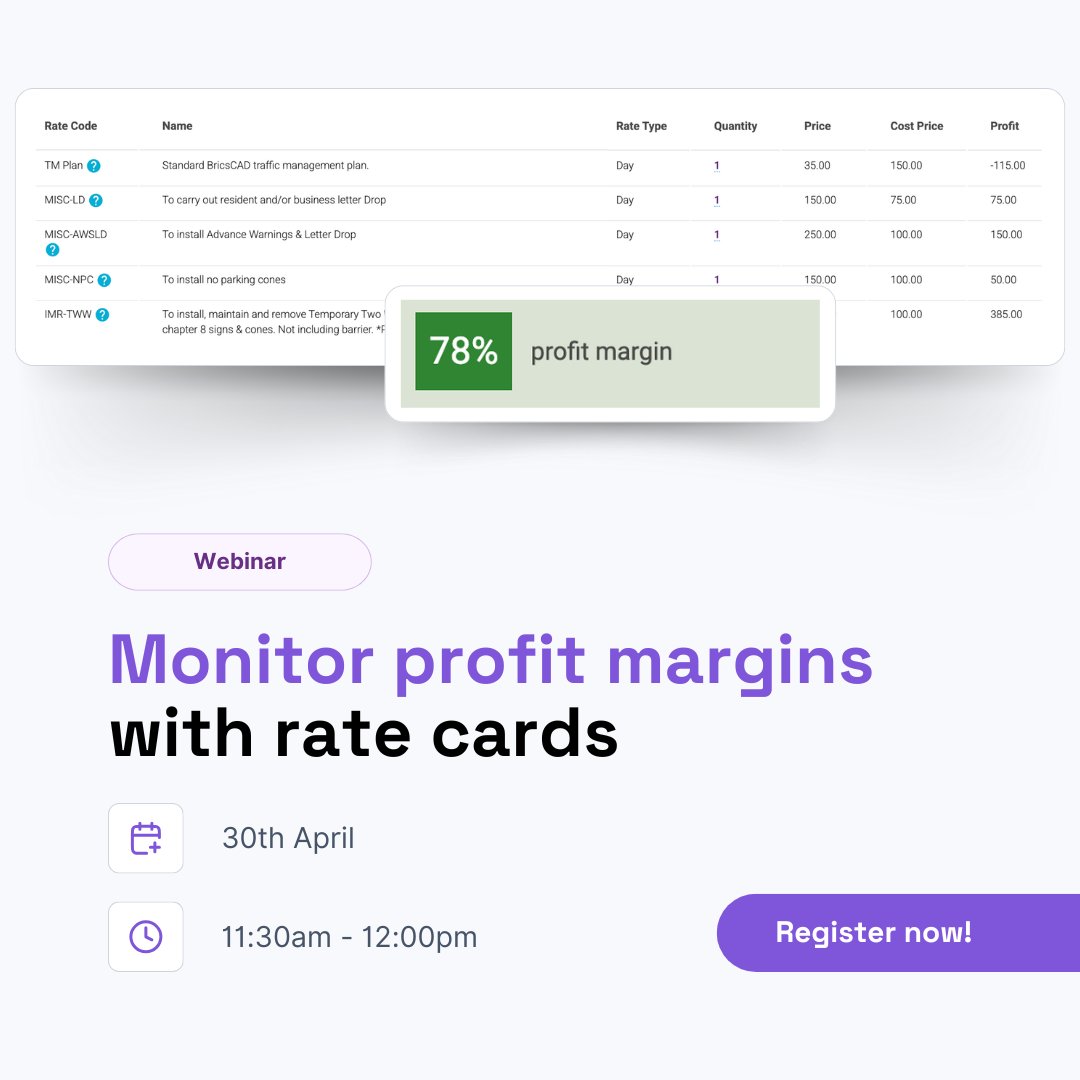 MyMobileWorkers's tweet photo. Want to know which jobs are making you money? Join us for a live walkthrough of our Rate Cards feature on 30th April at 11:30am.

We’ll show you how to spot loss-making work before it hits your bottom line.

Register now: https://t.co/wu3d9WboXd https://t.co/yNeVtMX6gW