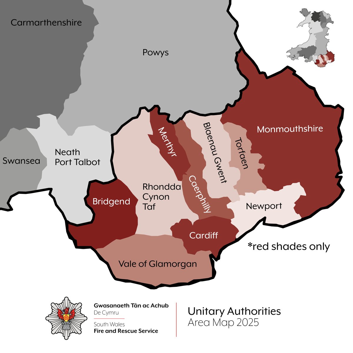SWFireandRescue's tweet photo. πΊοΈ We know the boundaries of #SouthWales can be a bit confusing, especially as they differ from our police partners, so hereβs a handy reminder of the 1οΈβ£0οΈβ£ Unitary Authorities that #SWFRS serves.
@mawwfire @swpolice @gwentpolice https://t.co/kCTa3MlTBW