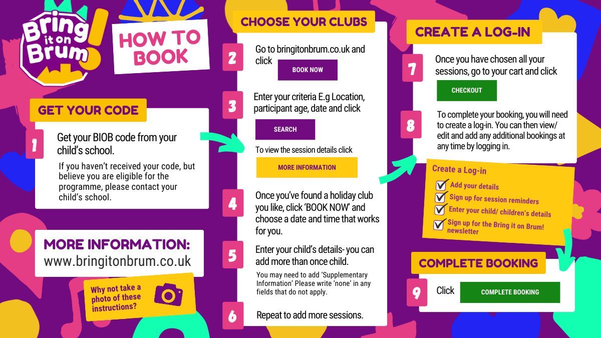 bringitonbrum's tweet image. Bring it on Brum! holiday clubs start today! It’s not too late to book your holiday activities.
Go to bringitonbrum.co.uk and follow our How to Book guide.