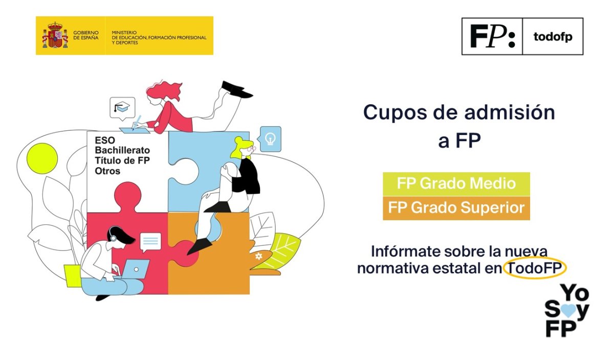 📢 ¿Quieres estudiar un ciclo de grado medio o superior de FP el próximo curso? 
🔴 Infórmate de los cupos de admisión para solicitar plaza de FP. #TodoFP #YoSoyFP
🔎 todofp.es/como-cuando-y-…