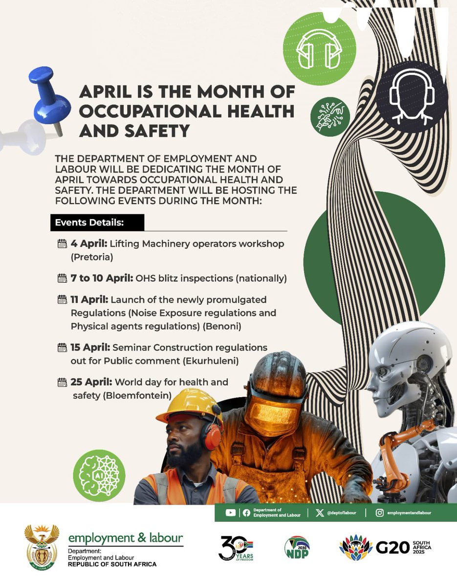 deptoflabour's tweet photo. April is Occupational #HealthandSafetyMonth
https://t.co/HGFjv9EOF2

#Yazini #ServicedeliveryZA #GovZAUpdates  #OHSReforms #SafetyFirst https://t.co/rHIYRJUF4H