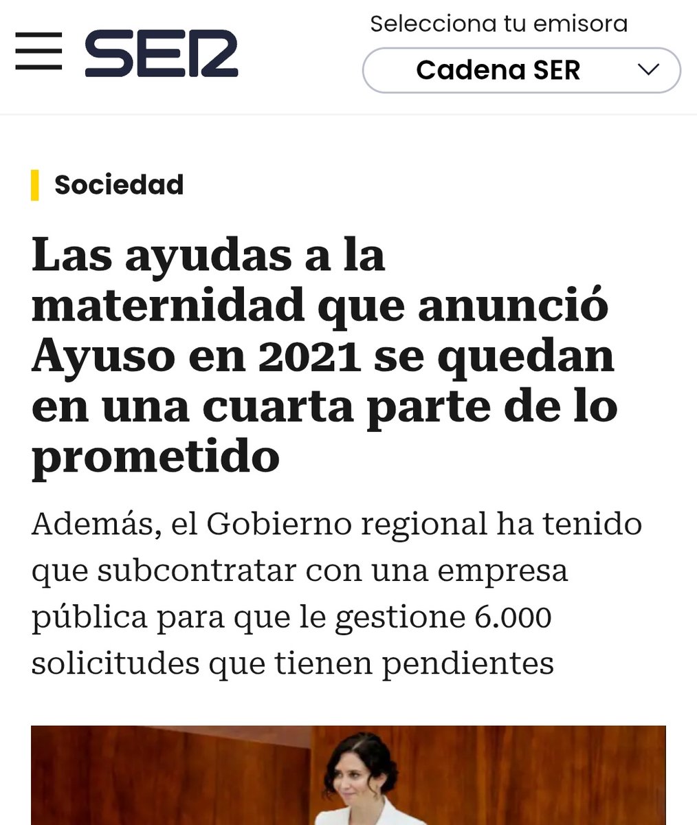 Lorenamp82's tweet photo. La medida estrella de Ayuso, sus ayudas a la maternidad, se quedan en una cuarta parte de lo prometido. Y, encima, privatiza la gestión😡. Ese es su único objetivo, hacer negocio💶. Las madres no le importan nada.
#AyusoDimisión #Madrid https://t.co/shByjnPVRX https://t.co/FbKSpGTn0u