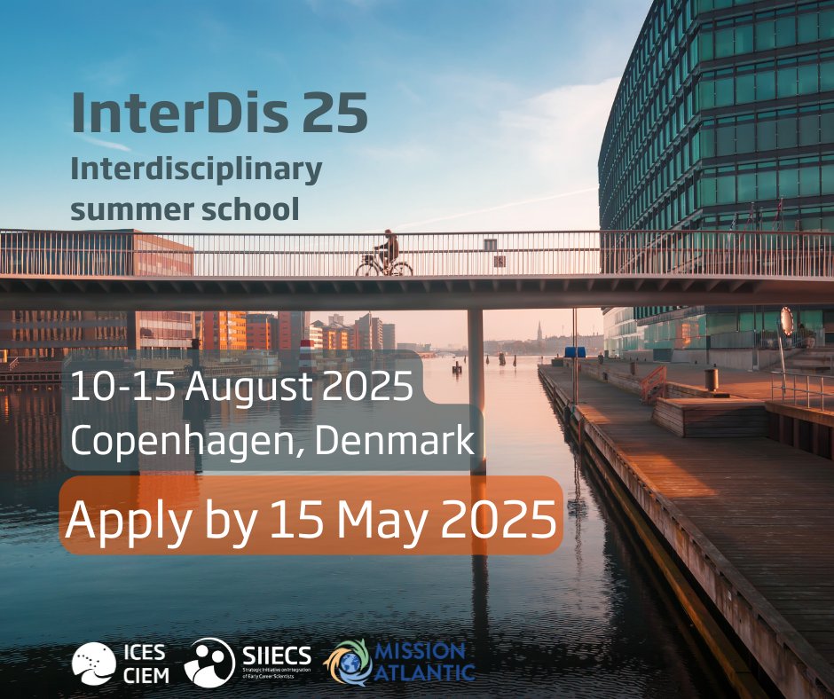 🌊 Calling all early-career scientists
ICES #SIIECS &amp; <a href="/MISSIONATLANTIC/">Mission Atlantic</a> return with #InterDis, a summer school for interdisciplinary ocean management using #IEA
📍 Copenhagen, Denmark
10–15 August 2025
🏫32 spots available - applications close 15 May 2025
ices.dk/news-and-event…
